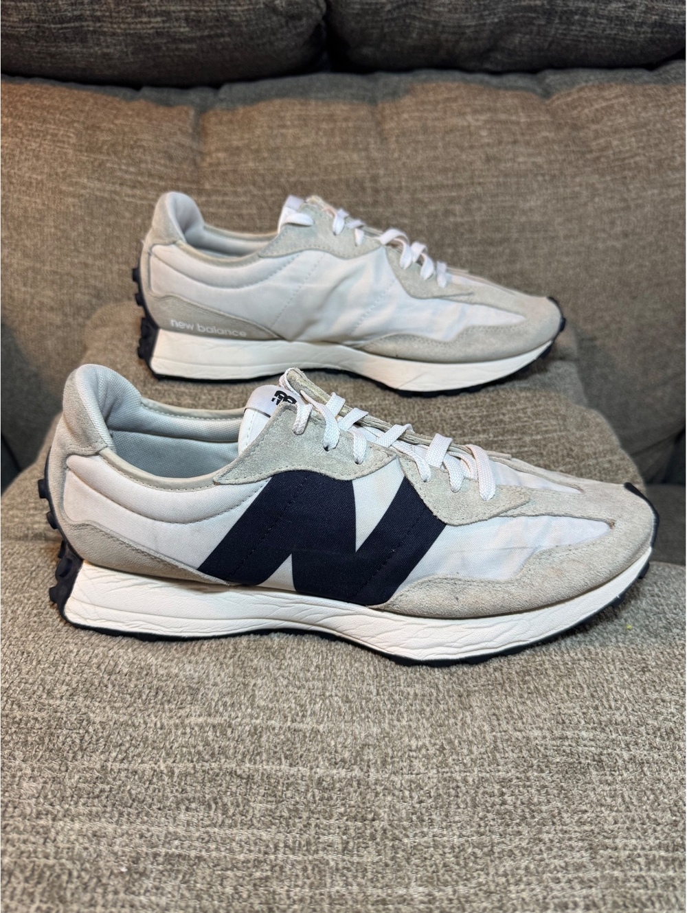 New Balance 327 Sea Salt Black Suede Nylon Sneakers MS327FE Men's 13
